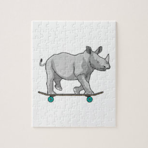 Rhino as Skater with Skateboard Jigsaw Puzzle