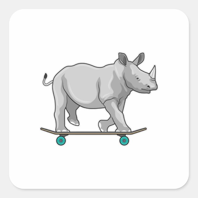 Rhino as Skater with Skateboard Square Sticker (Front)