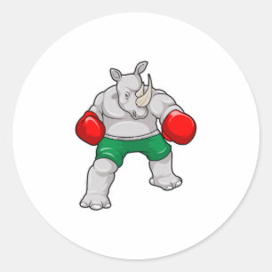 Rhino at Boxing with Boxing gloves Classic Round Sticker