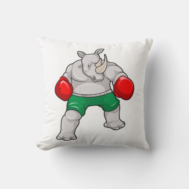 Rhino at Boxing with Boxing gloves Cushion (Front)