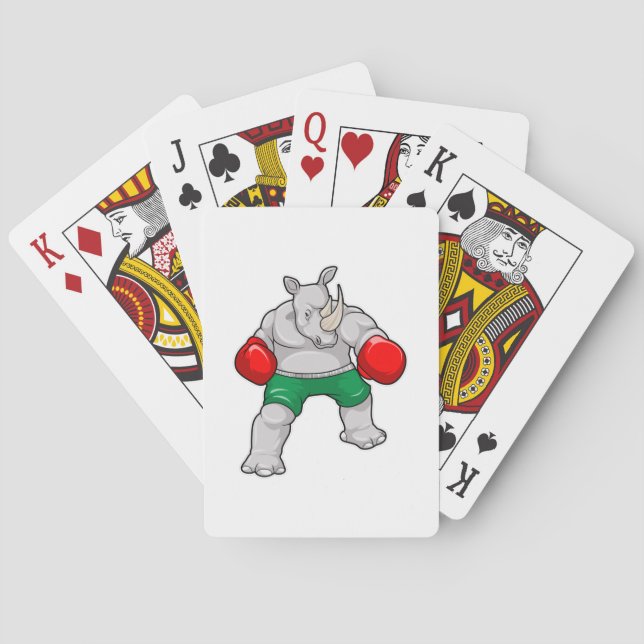 Rhino at Boxing with Boxing gloves Playing Cards (Back)
