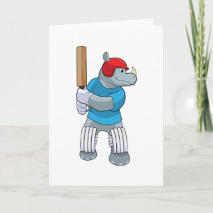 Rhino at Cricket with Cricket bat Card