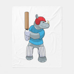 Rhino at Cricket with Cricket bat Fleece Blanket