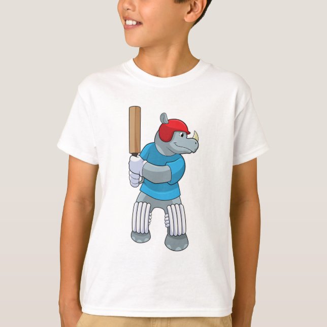 Rhino at Cricket with Cricket bat T-Shirt (Front)