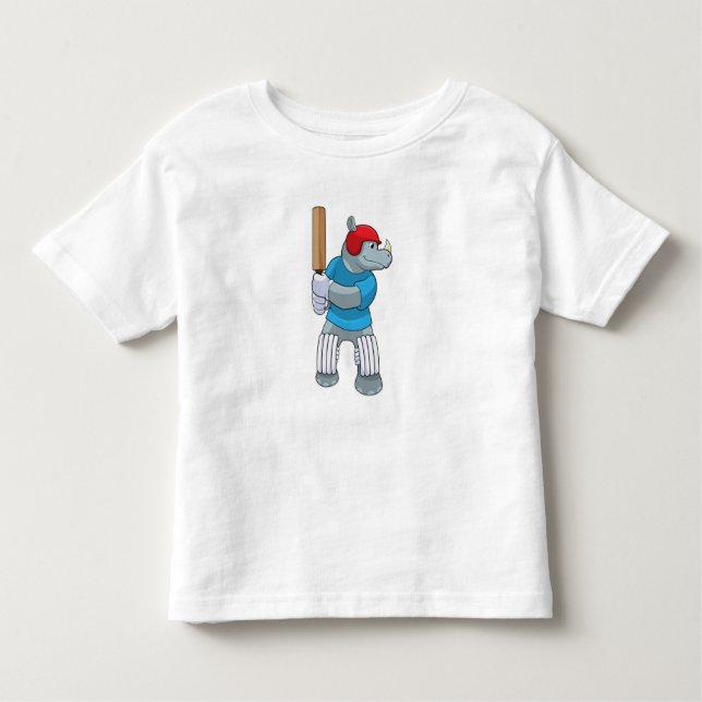 Rhino at Cricket with Cricket bat Toddler T-Shirt (Front)