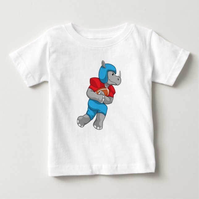 Rhino at Football Sports Baby T-Shirt (Front)