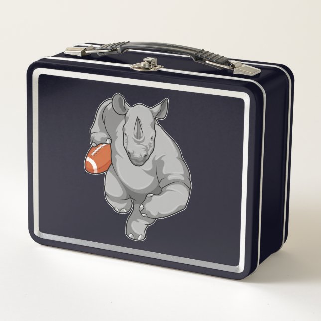 Rhino at Football Sports Metal Lunch Box (Front)