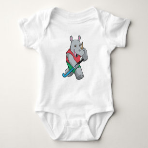 Rhino at Hockey with Hockey bat Baby Bodysuit