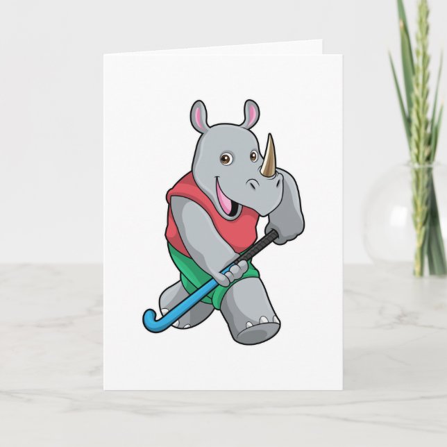 Rhino at Hockey with Hockey bat Card (Front)