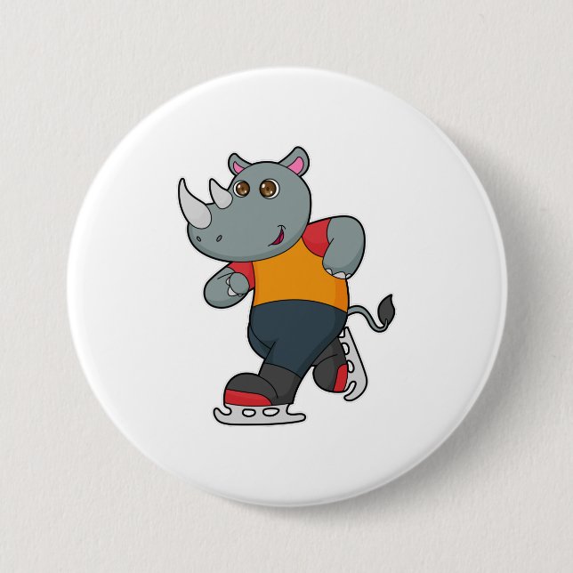 Rhino at Ice skating with Ice skates 7.5 Cm Round Badge (Front)