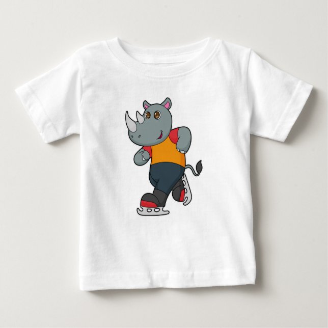 Rhino at Ice skating with Ice skates Baby T-Shirt (Front)