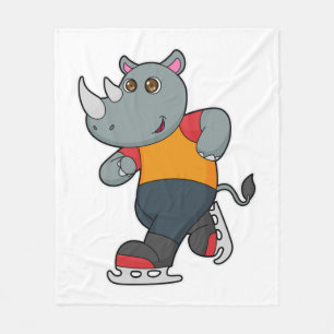 Rhino at Ice skating with Ice skates Fleece Blanket