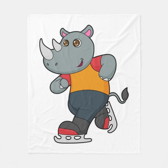 Rhino at Ice skating with Ice skates Fleece Blanket (Front)