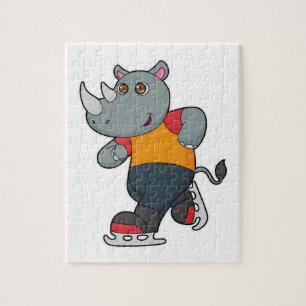Rhino at Ice skating with Ice skates Jigsaw Puzzle