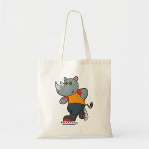 Rhino at Ice skating with Ice skates Tote Bag