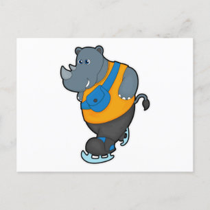 Rhino at Ice skating with Sling bag Postcard