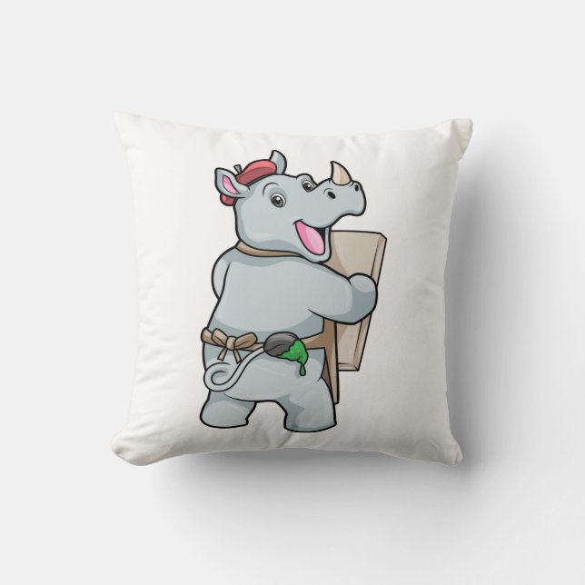 Rhino at Painting with Colours Cushion (Front)