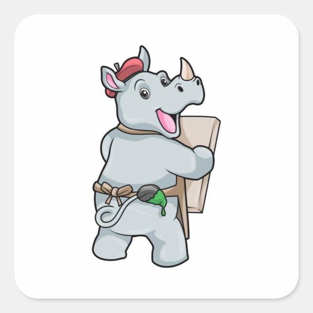Rhino at Painting with Colours Square Sticker (Front)