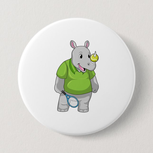 Rhino at Tennis with Tennis ball 7.5 Cm Round Badge (Front)