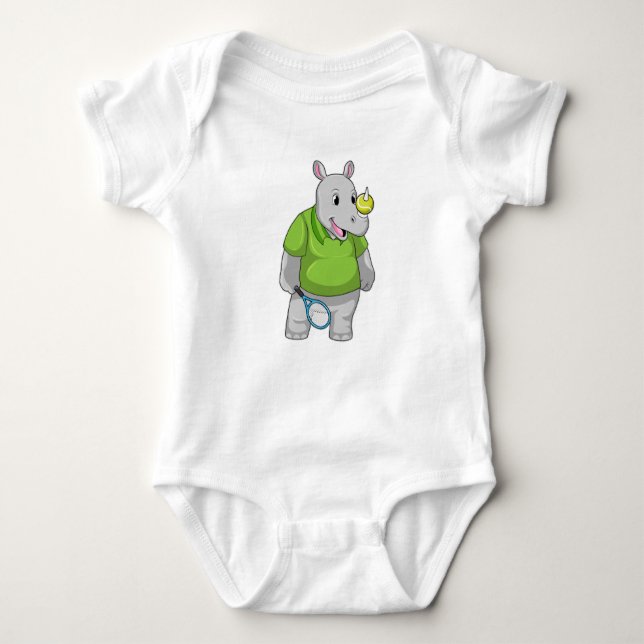 Rhino at Tennis with Tennis ball Baby Bodysuit (Front)