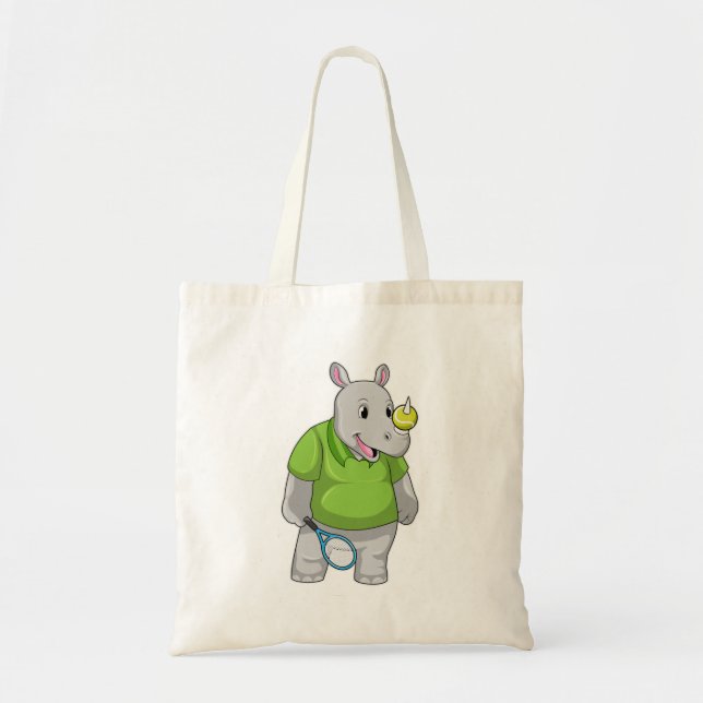 Rhino at Tennis with Tennis ball Tote Bag (Front)