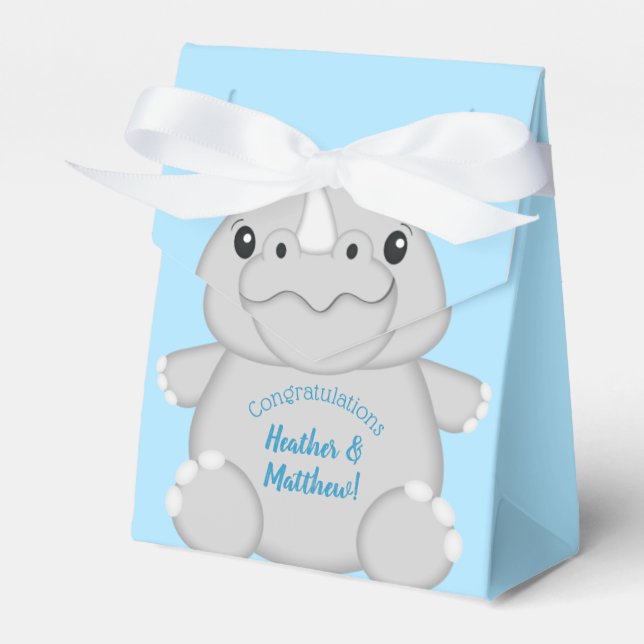 Rhino Baby Shower Blue Favour Box (Front Side)