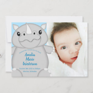 Rhino Baby Shower Blue Invitation