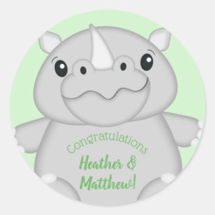 Rhino Baby Shower Green Classic Round Sticker