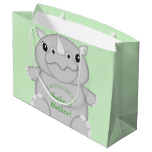 Rhino Baby Shower Green Large Gift Bag