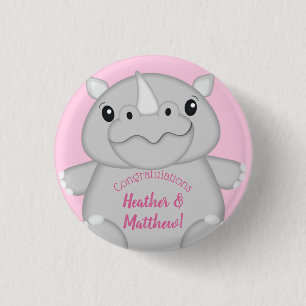 Rhino Baby Shower Pink 3 Cm Round Badge