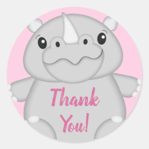 Rhino Baby Shower Pink Classic Round Sticker