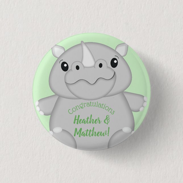 Rhino Baby Shower Safari 3 Cm Round Badge (Front)