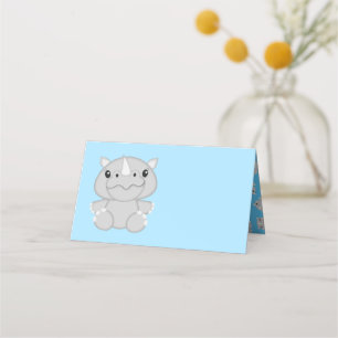 Rhino Baby Shower Safari Blue Place Card