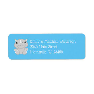Rhino Baby Shower Safari Blue Return Address Label