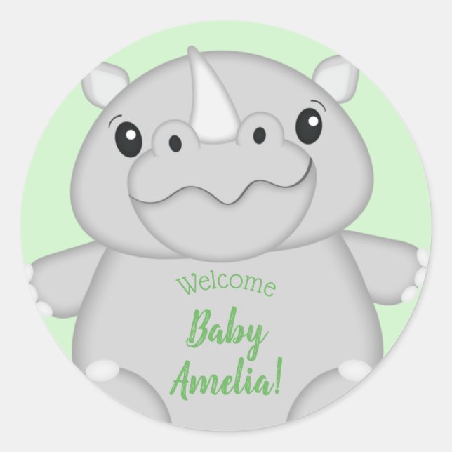 Rhino Baby Shower Safari Classic Round Sticker (Front)