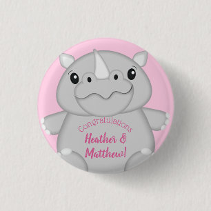 Rhino Baby Shower Safari Pink Girl 3 Cm Round Badge