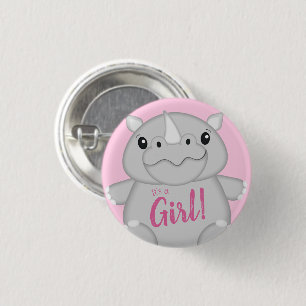 Rhino Baby Shower Safari Pink Girl 3 Cm Round Badge