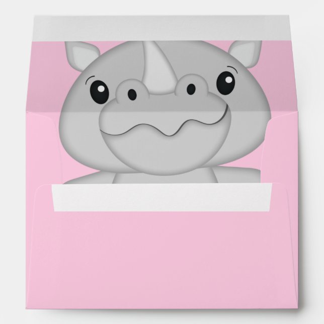Rhino Baby Shower Safari Pink Girl Envelope (Back (Bottom))