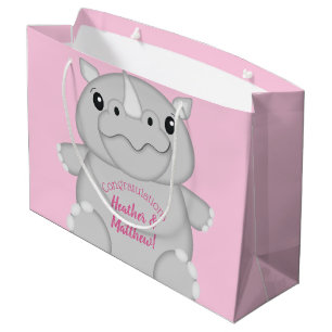 Rhino Baby Shower Safari Pink Girl Large Gift Bag