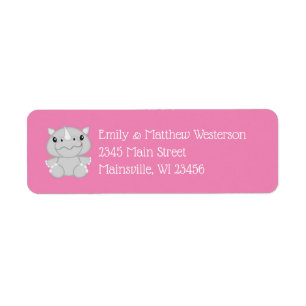 Rhino Baby Shower Safari Pink Girl Return Address Label