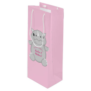 Rhino Baby Shower Safari Pink Girl Wine Gift Bag