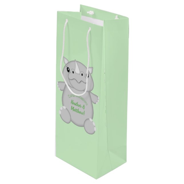 Rhino Baby Shower Safari Wine Gift Bag (Front Angled)