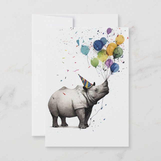 Rhino Birthday Party Flat Greeting Card (Front)