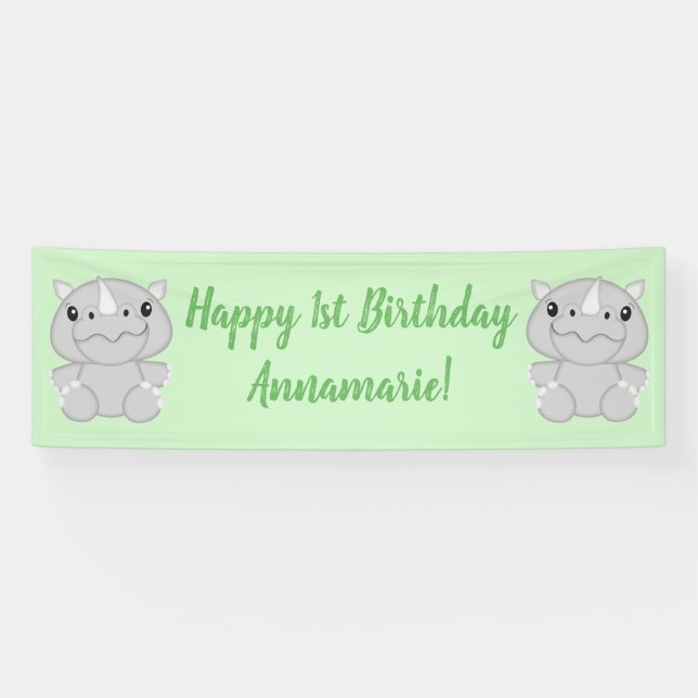 Rhino Birthday Party Green Banner (Horizontal)