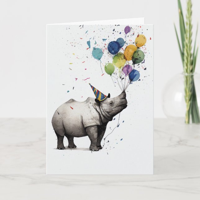 Rhino Birthday Party Greeting Card (Front)