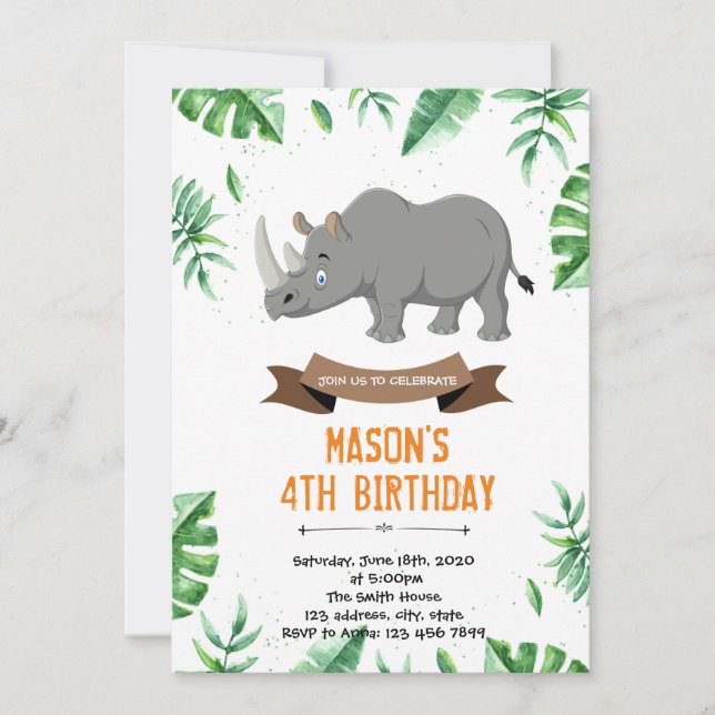 Rhino birthday shower invitation (Front)
