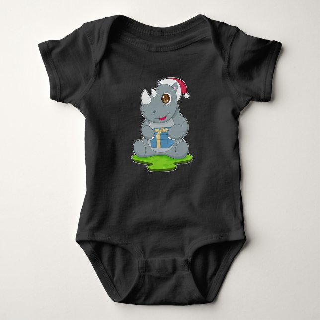 Rhino Christmas Santa hat Baby Bodysuit (Front)