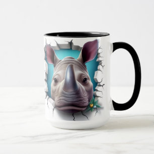 Rhino coming out of a cracked wall mug