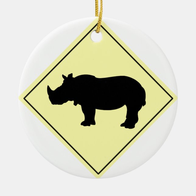 Rhino Crossing Sign Ceramic Ornament (Front)