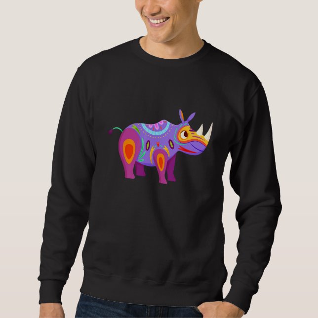 Rhino Dia De Los Muertos Colourful Day Of Dead Sug Sweatshirt (Front)